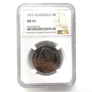1973 VENEZUELA 5 Bolivares Nickel Coin MS-65 NGC HIGH GRADE - Picture 1 of 4