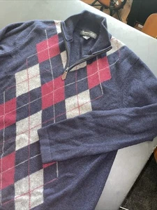 Maglione HARRISON DAVIS 100% cashmere 1/4 zip finto collo tartaruga Argyle grande - Foto 1 di 14