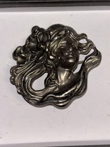 Art Nouveau Style Vintage Sterling Silver Brooch / Pin of Woman - Picture 1 of 5