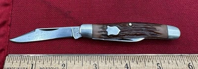 VINTAGE CAMILLUS NY USA  14 JIGGED FOLDING DOGLEG STOCKMAN POCKET KNIFE KNIVES - Image 1 of 4
