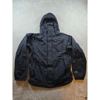 Columbia Jacket Mens L Black Omni Tech Interchange Waterproof Hooded Rain Nylon - Image 1 of 4