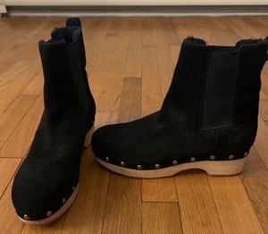 Suede Shearling Lined J.crew Black Clog Boots 10.5 - Picture 1 of 4