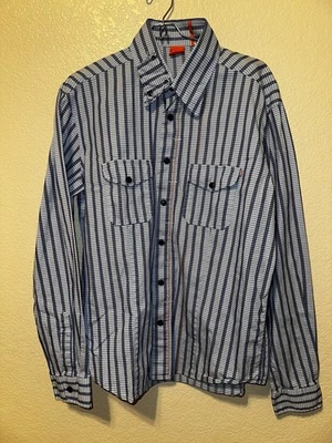 Camisa Hugo Boss Para Hombres Grande Azul A Cuadros Calce Ajustado Informal Preppy Vaquero Rodeo Foto 1 de 4