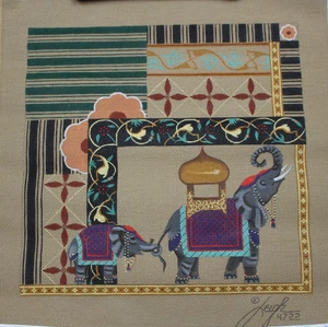 Leigh Hand Painted Needlepoint Embroidery Canvas Elephants Design 4722 Asian - Picture 1 of 5