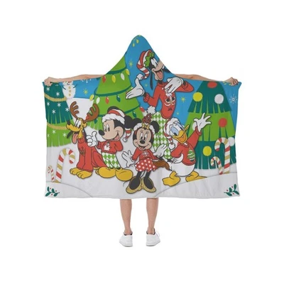 Top! Disney Happy Christmas Print Hooded Blanket Soft Fleece Lining Wearable - Image 1 of 3