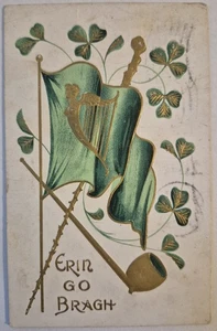 Vintage Postkarte St Patricks Day Erin Go Brah geprägt Gold vergoldet AA112 - Bild 1 von 2