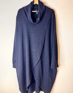 Taking Shape Sz M Navy Knit Polyester Long Sl Cowl Neck Layered Tunic Top - Picture 1 of 10