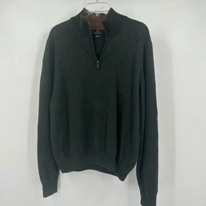 Brooks Brothers 346 Mens Green Merino Wool Sweater Size L Quarter Zip Old Money - Picture 1 of 7