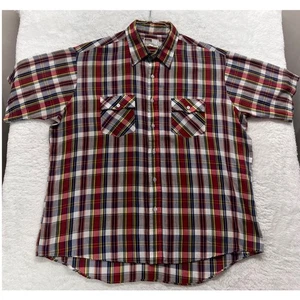 Vintage Montgomery Ward XL Plaid Button Up Short Sleeve Shirt Menswear light - Picture 1 of 7