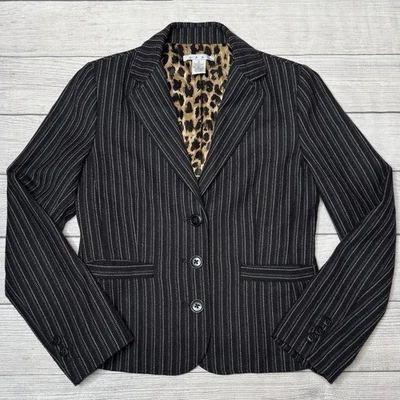 Blazer feminino CAbi Joey tamanho 6 estilo 364 listrado forrado poliéster preto branco - Imagem 1 de 4