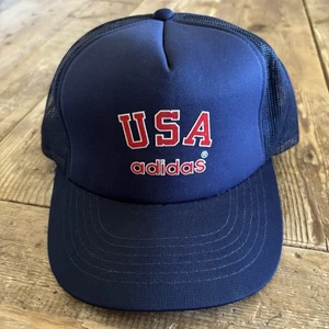 Cappello camionista snapback vintage anni 80 Adidas USA Stati Uniti blu americano - Foto 1 di 7