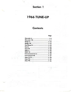 1966 CHEVROLET DODGE FORD GMC INTERNATIONAL JEEP TRUCK ENGINE TUNEUP CHARTS 66BK - Bild 1 von 2