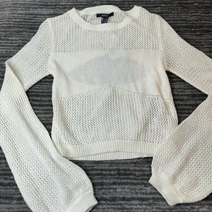 Forever 21 Sweater Womens Small Long Sleeve Open Back Cropped Knit Top White New - Picture 1 of 8