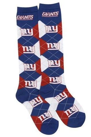 New York Giants NFL For Bare Feet Argyle Women's Knee High Socks SZ Med Cover