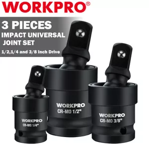 WORKPRO Impact Universal Joint Sets 3PCS 1/2" 3/8" 1/4" Dr Swivel Socket Adapter - Picture 1 of 11