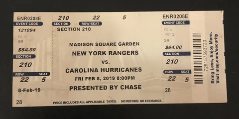 NY Rangers 1994 Stanley Cup 25th Anniversary Full Ticket Stub 2/8/2019 Leetch Cover