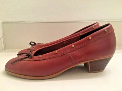 Zapatos de salón mocasines Dexter de cuero granate o sangre de buey 8 tacón bajo años 70  Foto 1 de 4