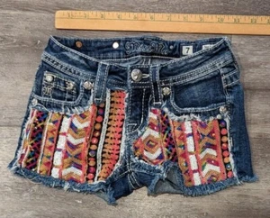 Miss Me JK6364H Sequin Frayed Denim Jean Shorts Girls Youth Size 7 - Picture 1 of 7