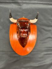 Vintage Wooden Hand Carved Bulls Head Wall Mount Folk Art