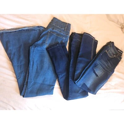 Pacote jeans feminino tamanho 7 cintura alta flare skinny lavagem escura stretch 3 PARES - Imagem 1 de 4
