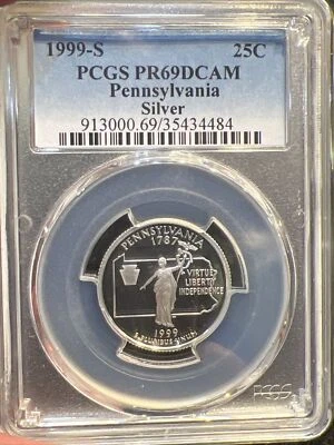 PR69 DCAM 1999-S Silver Pennsylvania Quarter PCGS Blue Lbl - Image 1 of 4
