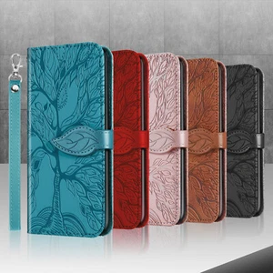 Case for iPhone 14 13 12 8 Tree Embossed PU Leather Flip Wallet Case Phone Cover - Picture 1 of 14