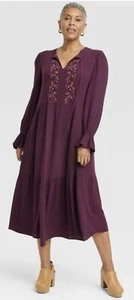 Women's Long Sleeve Embroidered A-Line Dress - Knox Rose Plum Purple S - Picture 1 of 2