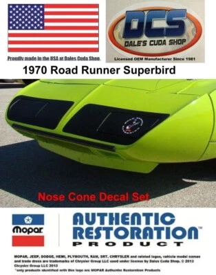 Juego de calcomanías Plymouth Superbird 1970 cono nariz correcto negro mate MoPar nuevo EE. UU. Foto 1 de 2