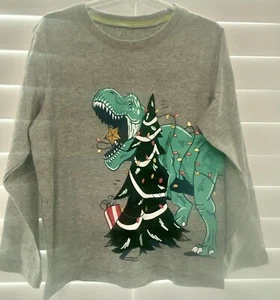 NWOT Toddler Boy’s Gray Christmas Tree Holiday Dinosaur Long Sleeve T-Shirt 7 - Picture 1 of 4