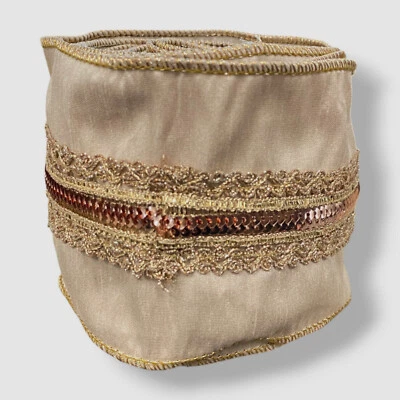 Cinta de ribete metálico D. Stevens beige Dupion, 4" x 5 yardas Foto 1 de 4