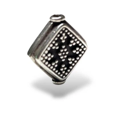 Silver Bead Square Vintage Granulated Antiqued Sterling Finding Ornate 11mm .925 - Image 1 of 4