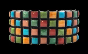 Brazalete Navajo Nativo Americano Raro DON LUCAS Plata Esterlina y Piedras Preciosas - Imagen 1 de 7
