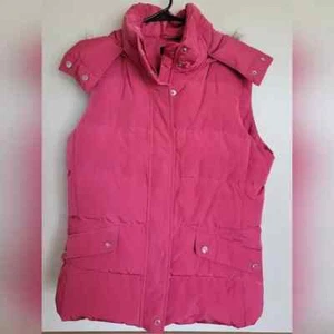 Talbots Women's Pink Hooded Faux Fur Duck Down Puffer Vest Size Small - Picture 1 of 8