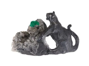Collectors Colombian Emerald Black Panther Rough Crystal Hand Carved Sculpture - Picture 1 of 6