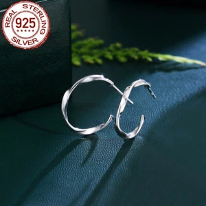 Offener verdrehter Damen 925 Sterlingsilber C-Form Reifen Ohrring Schmuck für Damen - Bild 1 von 7