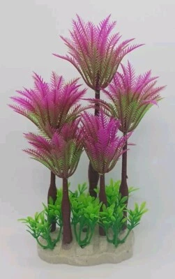 Plastic Lotus Coconut Tree Aquarium Fish Tank Landscape DIY Decor Purple/Green 7 - Image 1 of 4