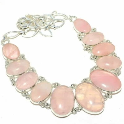 Collar de plata de cuarzo rosa collar de plata de ley 925 collar hecho a mano Foto 1 de 2