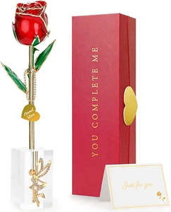 24K Gold Dipped Real Rose, for Her/Girlfriend, Forever 24K Rose with Crystal Sta - Picture 1 of 7
