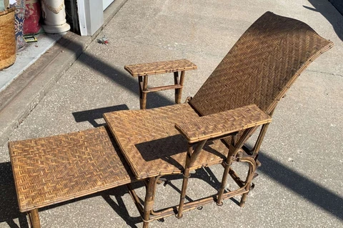 Antique Chaise Lounge Deck Chair Wicker Rattan Cover