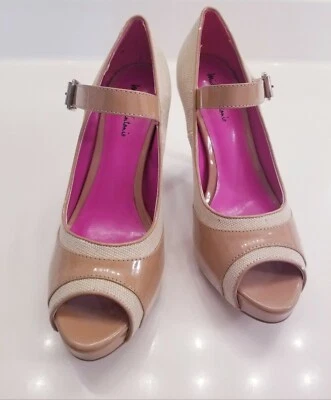 Michael Antonio 6.5 Brown Beige Tan Open Toe Strappy Heels 3 1/2" - Image 1 of 4