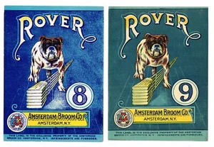 ORIGINAL 2 OLD BROOM LABEL VINTAGE 1920S BULLDOG ROVER AMSTERDAM NEW YORK DOG - Picture 1 of 1