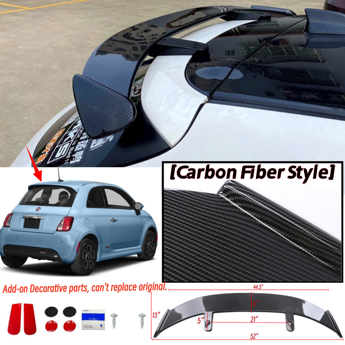 Spoiler Posteriore Per Abarth 595 - In ABS, Nero, Adesivo, Stile Sportivo - Foto 9