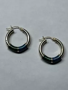 Pendientes de aro de oro amarillo de 14 K de color azul metálico y verde 3,65 gramos, 22 mm - Imagen 1 de 8