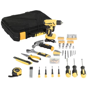 House Repairing Hand Tool Kit 146Pcs Drill Set w/8V Yellow Cordless Drill & Case - Picture 1 of 4