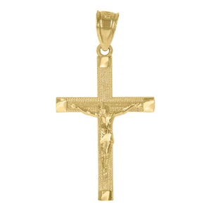 10kt Yellow Gold Unisex Textured Crucifix Cross Religious Charm Pendant - Picture 1 of 1