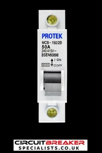 PROTEK 50 AMP CURVE B 6 KA MCB CIRCUIT BREAKER MCB-150/2B - Picture 1 of 7