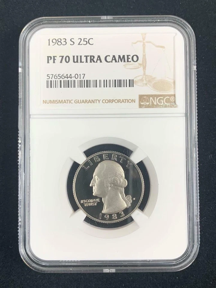1983 S WASHINGTON QUARTER 25C PF70 ULTRA CAMEO NGC; PR70 DCAM; SKU 2392 - Image 1 of 2