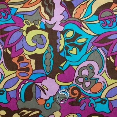 BonEful FABRIC FQ Cotton Quilt Rainbow Flower BOHO Retro Pink Orange Purple Sale - Image 1 of 4