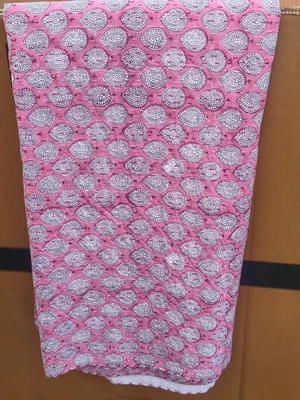 pink block printed Indian kantha throw handmade cotton quilt king size bedspread - Image 1 of 4