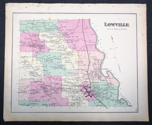 BEERS 1875 Original Lewis County NY Map - Town of Lowville Antique Color Map - Picture 1 of 1